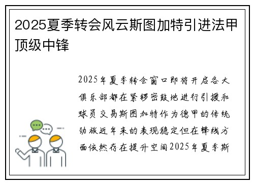 2025夏季转会风云斯图加特引进法甲顶级中锋 2025夏季转会风云斯图加特引进法甲顶级中锋
